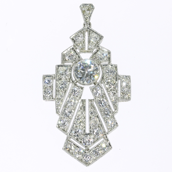 Strong design platinum and diamonds Art Deco pendant